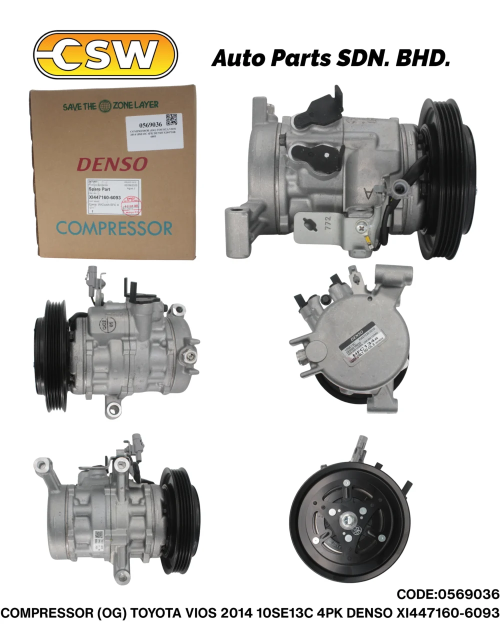 COMPRESSOR (OG) TOYOTA VIOS 2014 10SE13C 4PK DENSO XI447160-6093 - CSW ...