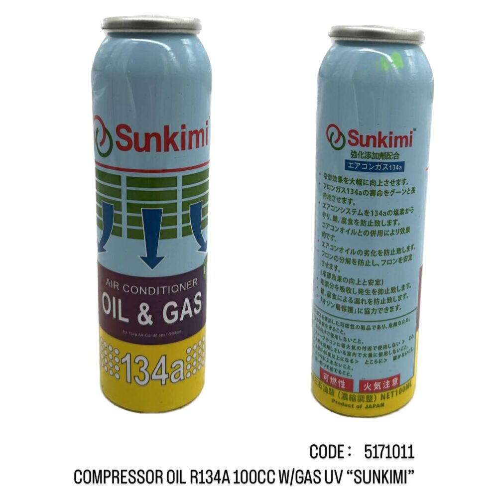 Compressor Oil R 134 COMPRESSOR OIL R134A 100CC W/GAS UV 'SUNKIMI' - CSW Auto Parts