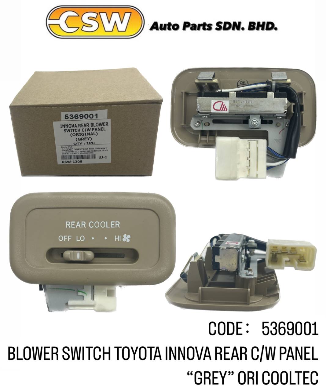 BLOWER SWITCH TOYOTA INNOVA REAR C/W PANEL (GREY) ORI 'COOLTEC
