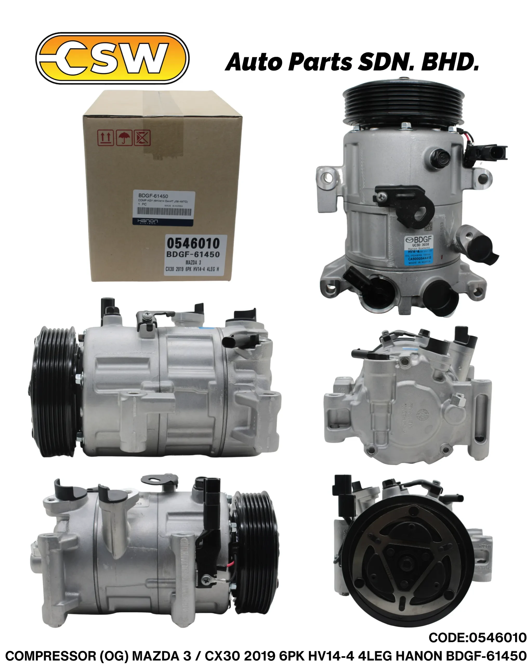 バーコン COMPRESSOR (OG) MAZDA 3 / CX30 2019 6PK HV14-4 4LEG HANON BDGF