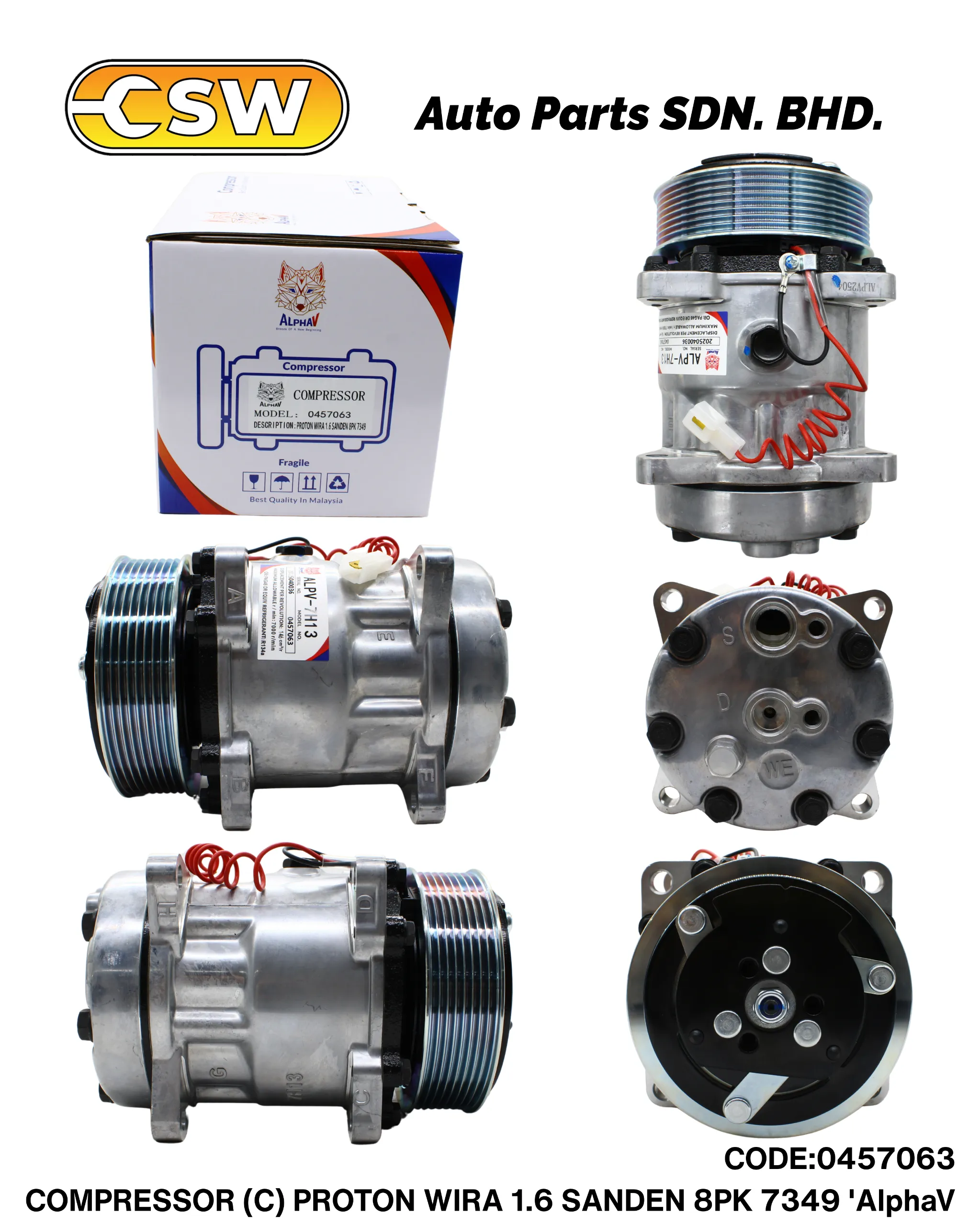 паachan品 COMPRESSOR (C) PROTON WIRA 1.6 SANDEN 7H13 8PK 7349 'AlphaV - CSW