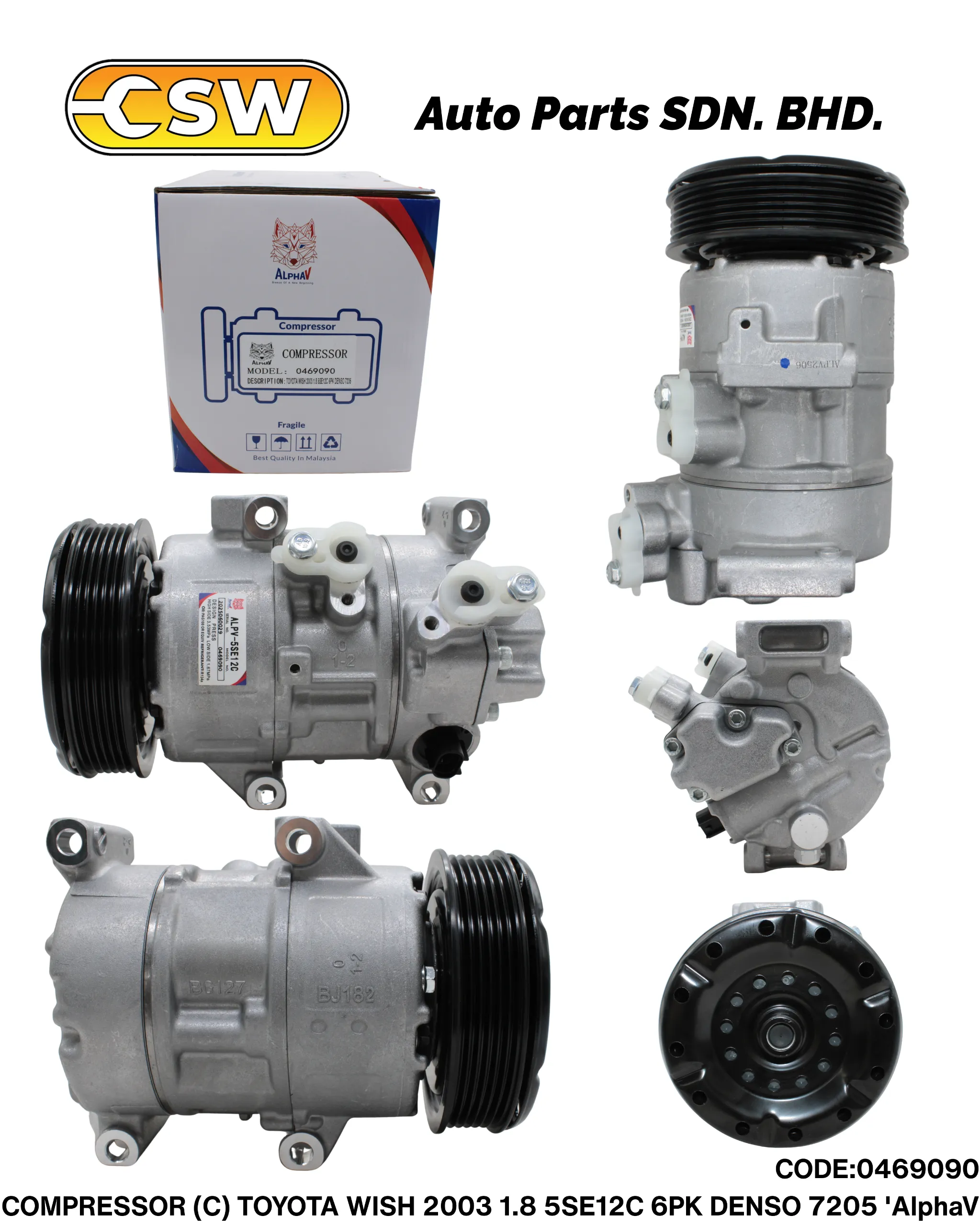 COMPRESSOR (C) TOYOTA WISH 2003 1.8 5SE12C 6PK DENSO 7205 'AlphaV