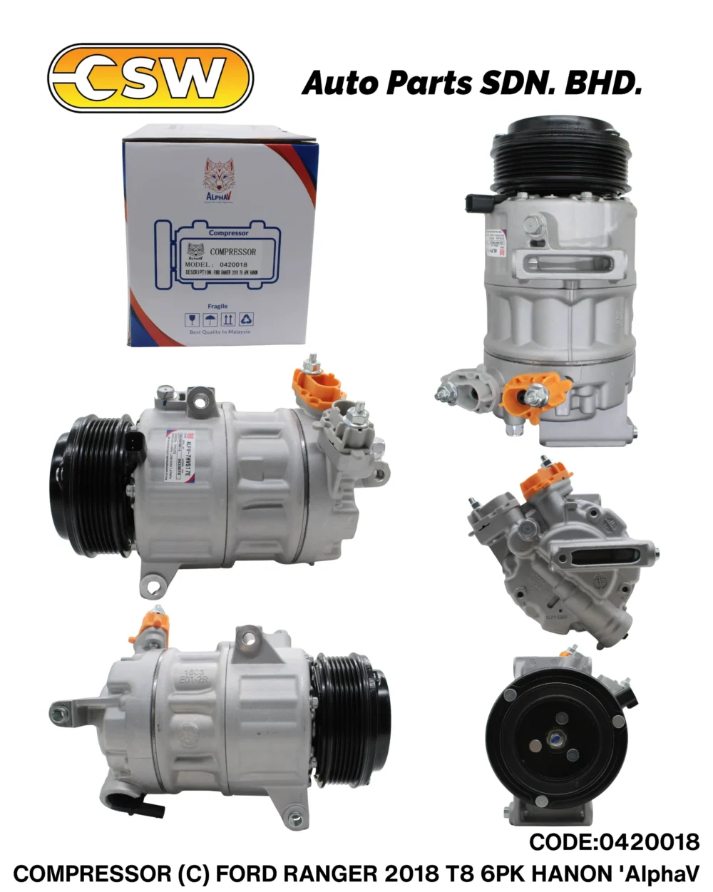COMPRESSOR (C) FORD RANGER 2018 T8 6PK HANON 'AlphaV - CSW Auto Parts