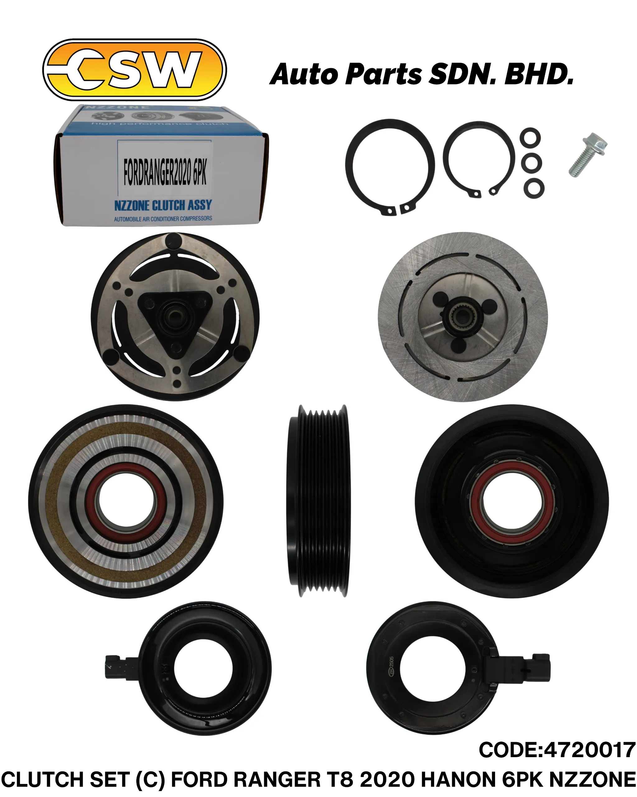 CLUTCH SET (C) FORD RANGER T8 2020 HANON 6PK NZZONE - CSW Auto Parts